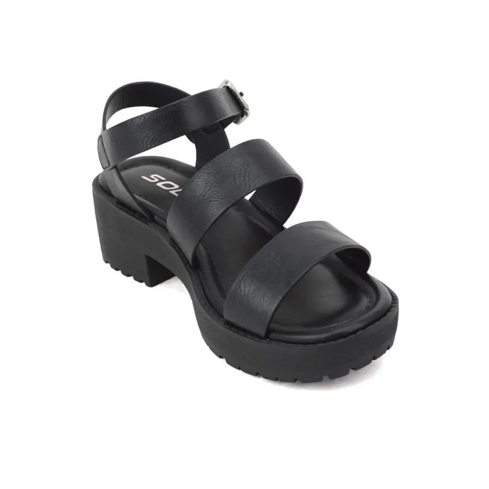 SODA Account Girls Black Platform Sandals Size 3 Y2K Chunky Heel Open Toe Shoes